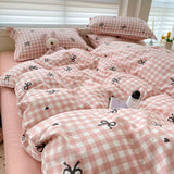 Tineit Pink Grid Bedding Set 2024 New Green Blue Boys Girls Duvet Cover No Filler Pillowcase Flat Sheet Twin Queen Hotel Home Bedspread