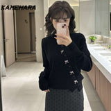 Tineit Japanese Harajuku Style Round Neck Knitted Sweaters Spring Gentle Sweet Style Cardigan Loose Slimming Long Sleeve Tops