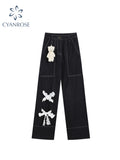 christmas outfit Tineit Vintage Gothic Baggy Jeans Women Streetwear Boyfriend Y2K Female Wide Leg Pants High Waist Straight Denim Trousers 2025 Spring