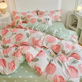 Tineit Garden Flowers And Cute Rabbit Pattern Duvet Cover Nordic Style Full Size Bedding Sets Queen Double For Girls Gift Pink