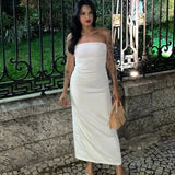 Tineit 2024 off shoulder black white long dress women bodycon beige midi dress woman summer backless sexy party dresses