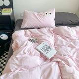 Tineit Ins Style Nordic Bedding Set No Filling Duvet Cover Pillowcase with Cute Eye Embroidered Solid Color Single Queen Size Bed Linen