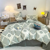 Tineit Grey Geometric Pattern Duvet Cover Four set series for Adults Teens Polyester Bedding Set with Zip Closure Comforter Covers