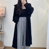 thanksgiving outfit Tineit Casual Knitted Long Hooded Cardigan Women Korean Loose Solid Single-Breasted Sweaters Female Autumn Chic Elegant Daily Outwear