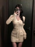 Tineit French Elegant Slim Knitted Dress Short Party One Piece Dress Korean Fashion 2025 Winter Sexy Bodycon Y2k Mini Dress Woman Chic