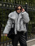 Tineit Fashion Women's Lapel Loose Warm Faux Fur Jacket Elegant Winter Thicken Long Sleeve Fluffy Plush Coat New 2024 Chic Lady Outwear