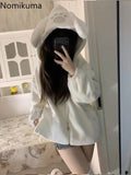 Tineit Japanese Furry Jackets Women's Fall Winter Clothing Fashion Lamb Wool Hooded Zipper Outwear Casual Thicked Coat Cute Y2k Tops