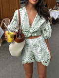 Tineit Woman 2 Pieces Shorts Sets 2024 New Fashion Embroidery Short Blouse Summer Women Suit Shorts Two Piece Set Womens Outfits