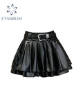 christmas outfit Tineit Women Black A-line Leather Skirt Vintage Aesthetic Y2k Pleated Skirt Harajuku Korean Gothic Mini Skirt Emo 2000s Clothes Summer