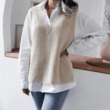 Tineit 2024 Fall Fashion Hollow Leaf Casual Knitted Sweater