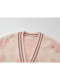 christmas outfit Tineit 2025 Fashion Women Cardigan Sweater Long Sleeve V-neck Single Breasted Pink Sweet Heart-shaped Print Casual Loose Knitwear Coat