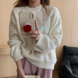 Tineit Knitted Sequins Loose Sweater Women O-neck Long Sleeve Shining 2025 Autumn Chic Pullover Female Long Sleeve Tops Jumper Twist