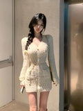 Tineit French Elegant Slim Knitted Dress Short Party One Piece Dress Korean Fashion 2025 Winter Sexy Bodycon Y2k Mini Dress Woman Chic