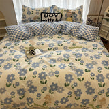 Tineit Ins Nordic Pastoral Style blue Floral Duvet Cover With Pillow Case Princess Bed Sheet Kids Girls Bedding Set King Queen Cute