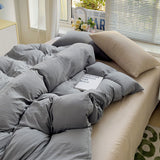 Tineit Ins Super Soft Washed Bedding Sheet Set, Four Piece Solid Color Quilt Cover, Comfortable and Skin friendly