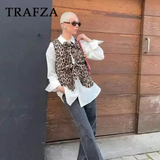 cold weather outfits Tineit 2024 Spring Summer Casual Leopard Women Vests Fashion Streetwear Lace-up V Neck Open Stitch Chic Short Vests