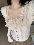 Tineit 2025 Winter Basic Elegant Lace Blouse Woman Outwear Long Sleeve Kawaii Slim Tops Casual Korean Fashion Pullover Woman Design