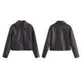 Tineit Casual Black Faux Leather Jacket Women Loose Lapel Long Sleeve Single Breasted Female Coat 2024 Autumn Lady High Street Outwear