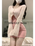 Tineit Autumn Sexy Strap Y2k Mini Dress Sets Women Pink Sweet Sweater Tops Elegant Bodycon Slim 2 Piece Skirt Dress Korean Fashion 2025