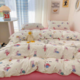 Tineit Ins Korean Cartoon Little Bear Cute Bedding Set Autumn Winter Polyester Bed Sheet Pillowcase Twin Full Queen Size Quilt Cover