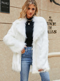 Tineit Fashion Plush Faux Fur Coat Women Casual Luxury Turn-down Collar Button Long Sleeve Overcoat 2025 Winter Chic Tops Lady Jacket