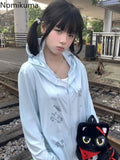 Tineit Cute Cat Graffiti Hoodies Women Clothing Fashion Summer Y2k Tops 2025 Ropa Mujer Hooded Thin Streetwear Casual Sweatshirts Coat