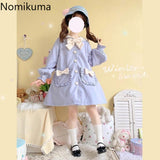 Tineit Japanese Sweet Woolen Coat Sailor Collar Cute Outwear Lolita Style 2025 Ropa Mujer Thicked Fashion Jackets Tops Winter Clothes