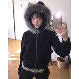 Tineit Furry Hooded Sweatshirts Women Clothing 2025 Ropa Mujer Fashion White Hoodies Coat Y2k Tops Thicked Casual Zipper Cropped Hoodie