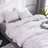 Tineit Japanese Plaid Bedding Set White Soft Single Double Queen Size Duvet Cover Pillowcase No Sheet EU US Boys Girls Home Textile