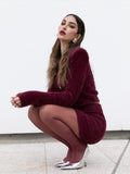 Tineit Knitted Cardigans Skirt Set Women Single Breasted Long Sleeve Short Sweater Mini Skirts Suits Female 2 Pieces Casual Red Outfits