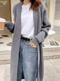 thanksgiving outfit Tineit Casual Knitted Solid Long Cardigan Women Korean Loose Long Open Sweaters Female Autumn Chic Warm Simple Daily Street Tops