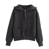 thanksgiving outfit Tineit 2024 Autumn New Product Women's Clothing Style Coarse Needle Hooded Core spun Yarn Knitted Zipper cardigan Coat