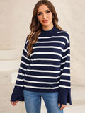 thanksgiving outfit Tineit Casual Striped Turtleneck Sweater Women Knitted Loose Long Sleeve Thin Pullover Sweaters Female Autumn Chic All-matching Outwear