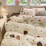 Tineit Kawaii Bear Bedding Set No Filler Ins Single Queen Size Duvet Cover Flat Sheet Pillowcase Kids Adult Boys Home Hotel Bed Linens