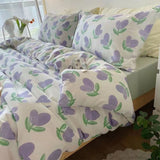 Tineit Ins Style Bedding Set Fashion Cream Pastoral Full Queen Size Duvet Cover No Filling Flat Sheet Pillowcase Kit Kawaii