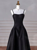 Tineit Elegant Black A-Line Satin Long Prom Dress Long Prom Dress B  (PRE-ORDER)