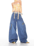 christmas outfit Tineit Women's Blue Baggy Y2k Cargo Jeans Harajuku Oversize Denim Trousers Vintage Japanese 2000s Style Jean Pants Trashy Clothes 2025