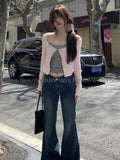 Tineit Sweet Fairy Solid One-button Crop Cardigan Harajuku Tops + Grunge Slim Tank Top Women Autumn Winter Y2k Aesthetic Two Pieces Set