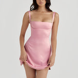 Tineit Pink Square Neck Satin Mini Dress