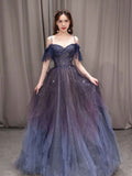 Tineit Dark starry sky purple tulle long prom dress purple evening dress BD  (PRE-ORDER)