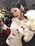 Tineit Autumn Winter Woman Korean Fashion Bow Pullovers Sweater Long Sleeve Knitwears Jumper Warm Vintage 2000s Aesthetic Christmas New