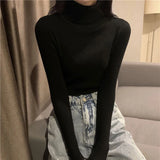 thanksgiving outfit Tineit Korean Turtleneck Sweater Women Casual Elegant Chic Slim Office Lady Long-Sleeved Knitted Warm Pullover Solid Bottom Shirt Tops