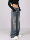 Tineit Vintage Washed High Waist Boyfriend Jeans