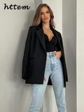 Tineit Elegant Solid Women's Suit Coat Loose Lapel Long Sleeve One Button Shoulder Pads Female Jackets 2024 Autumn Lady Commute Outwear