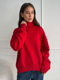 Tineit Oversize Solid Women Knitwear Turtleneck Patchwork Pleated Female Sweater 2025 Autumn Winter Full Sleeve Casual Lady Pullover