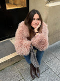 Tineit Pink Fluffy Fur Coat Women Fashion Faux Fox Fur Fashion Single Breasted Short Outwear Female 2025 Autumn Loose Street Jacket