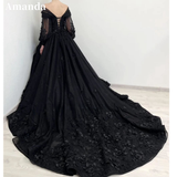 Tineit Puffy Sleeve Prom Dress Luxury 3D Flower Long Train Vestidos De Fiesta Gothic Ball Gown Wedding Dress فساتين سهرة-(PRE-ORDER)