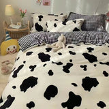 Tineit Korean Style Bedding Set Twin Queen Size Cute Cream Cherry Duvet Cover Flat Sheet Pillowcase Polyester Boys Girls Bed Linen