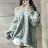 Tineit 2024 Fall Fashion Twist Design V Neck Loose Sweater