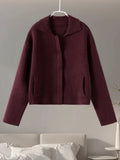 Tineit Knitted Thick Wine Red Cardigan Women Zipper Long Sleeve Turn-down Collar 2025 Autumn Sweater Female Casual Street Coat Tops